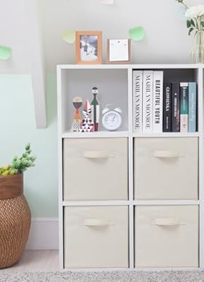 STORAGEIDEAS Storage Cubes, 11 Inch Cube Storage Bins, Set of 4, Fabric Foldable Storage Bins With Handles, Closet Storage Organizer Bins, Cubby Clothing Storage Baskets for Shelves, Beige