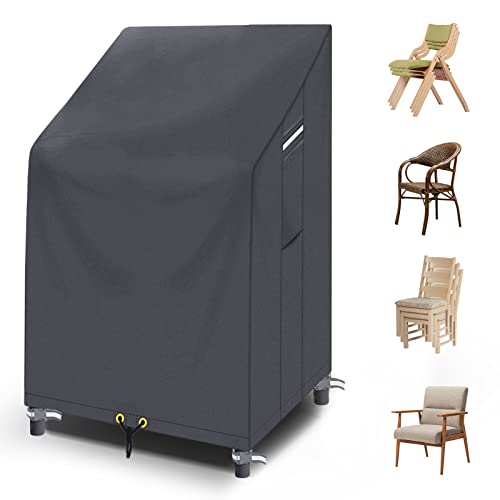 RICHIE Stacking Chair Cover Waterproof, Garden Chair Covers with Air Vent, Outdoor Patio Chairs Cover, Windproof