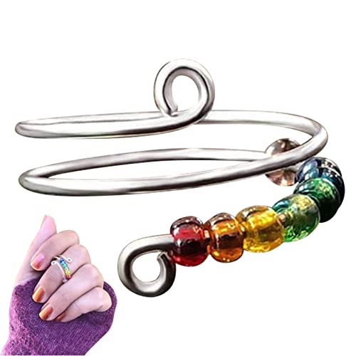 Aferzov Lot de 5 toupies arc-en-ciel avec perles, ouverture en acier inoxydable avec perles de couleur arc-en-ciel, réglable, pivotant, esthétique, cadeau pour femmes et filles Cover