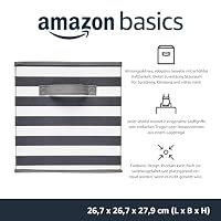 Amazon Basics zusammenklappbarer Aufbewahrungswürfel/Organizer aus Stoff mit Griffen, 26.6 x 26.6 x 27.9 cm, Weiß/Grau gestreift, 6 Stück – Ansicht 2