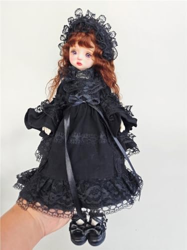 BJD Clothes 30cm 1/6 Dolls Clothing Lolita Lace Dress Doll Accessories (Doll Shoes Not Included)(Black)
