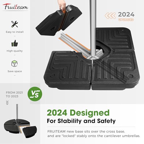 Image of FRUITEAM 4-Piece 180lbs Capacity Heavy-Duty Cantilever Offset Patio Umbrella Stand Square Base,Filled with Water or Sand for Garden, Outdoor and Poolside-Black