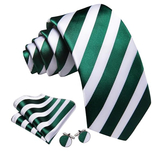 Image of Barry.Wang Man Stripe Ties Set Silk Woven Pocket Square Necktie Cufflinks Formal Party Business