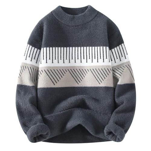 Men's Crewneck Sweaters Color Block Patchwork Long Sleeve Casual Pullover Knitted Loose Fitted Lightweight Sweater