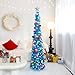 N&T NIETING Collapsible Blue Tinsel Christmas Tree with Lights & 30 Balls - 5Ft Skinny Tree for Holiday Home Office Decor