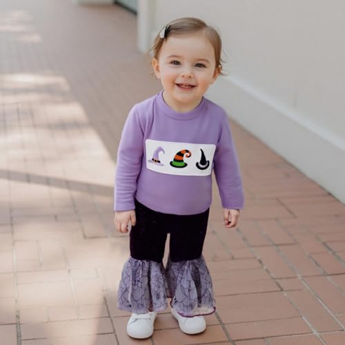 Hnyenmcko Baby Girl Halloween Outfit Long Sleeve Letter Print Tops Pumpkin Flared Pants Headband Set 3Pcs Fall Clothes2
