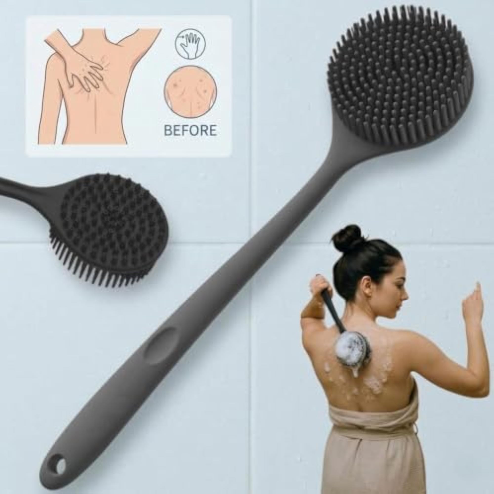 Silicone Back Scrubber with Long Handle, Unisex