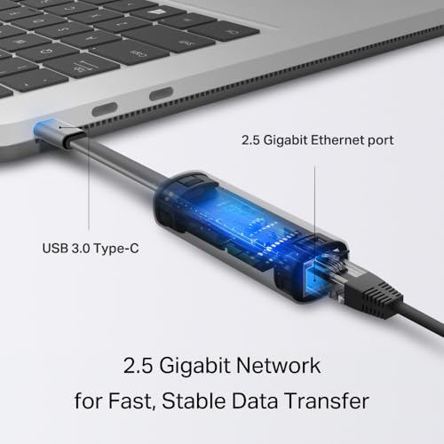 Image of TP-Link UE302C USB Type-C to 2.5 Gigabit Ethernet Network Adapter / RJ45 LAN Wired Adapter for Ultrabook, Chromebook, Laptop, Desktop, Plug & Play, USB 3.0, Sleek Aluminum, Foldable & Portable Design.