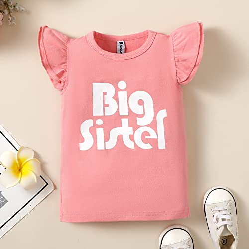 Image of Big Sister Shirt Big Sister Announcement Toddler T Shirts Promoted to Girls Outfit Ruffle Sleeve Shirt Sleeveless Top Blouse
