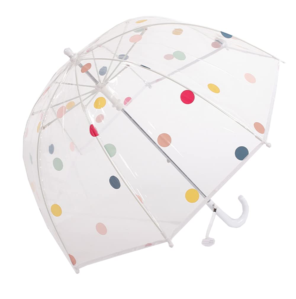 ThreeHChildren's Clear Bubble Umbrella Curved Handle Sturdy Plastic Material Shatterproof 8 Ribs Manual Open Lovely Dot Umbrella for Boys Girls