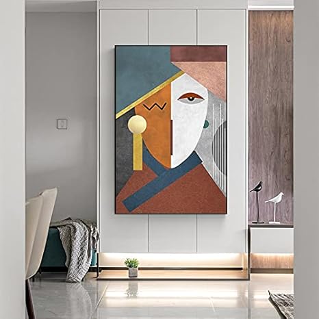 Amazon 絵画美術 モダン抽象人物画スプライスフェイス幾何学的なキャンバスポスタープリント壁アートパネル絵部屋の装飾 40x60cm X1 フレームレス ウォールステッカー オンライン通販