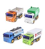 Mozlly Friction Utility Vehicle Pack - Includes Freight, Garbage, Water Tank, & Construction Toy Trucks for Kids, Fun Pretend Play City Trucks Toys for Boys & Girls, for Indoor & Outdoor - Set of 4
