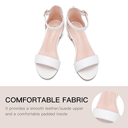 Dufannie White Heels For Girls Open Toe Ankle Strap Chunky Heel Pump Sandals Girls Dress Shoes Party Wedding First Communion Church Christmas Strappy Buckle Sandals (3603Pu White 3) #TOP4