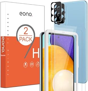Amazon Brand-Eono 2 Pack Screen Protector and 2 Pack Camera Lens Protector Compatible with Samsung galaxy A52 4G, A52 5G and A52s 5G Tempered Glass, HD Clarity, Anti-Scratch, Alignment Frame