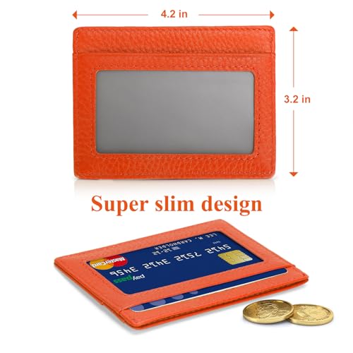 Slim MINI Credit Card Holder Card Cases RFID Blocking Minimalist Mini Wallet with ID Window for Men Women Orange4