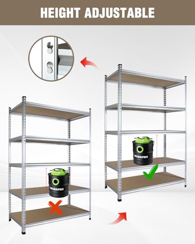 Image of WORKPRO 5-Tier Aluminum Alloy Shelving, 48 inchW x24 inchDx72 inchH, 2750LBS Capacity | Durable Aluminum Alloy, 2750LBS Load Capacity, Adjustable for workshop, garage, 3D printer station