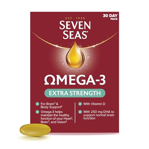Seven Seas Omega-3 Fish Oil Extra Strength Omega 3 plus Vitamin D For Whole Body Healthplus 30 One-A-Day Capsules 1 Month Supply