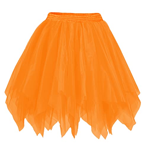 Afibi Women's 1950s Vintage Tutu Petticoat Ballet Bubble Skater Skirt (Medium, Orange)