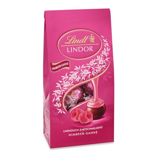 Lindt Schokolade LINDOR Kugeln Himbeere | 137 g Beutel | ca. 10 Kugeln Vollmilchschokolade mit zartschmelzender Himbeer-Füllung | Pralinen-Geschenk | Schokoladen-Geschenk
