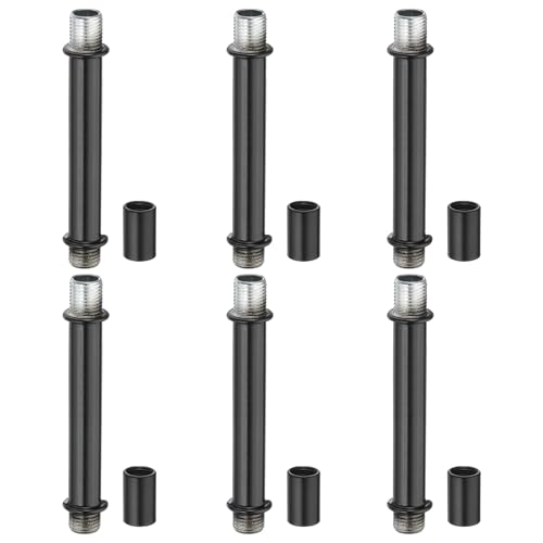 Image of PATIKIL Straight Pipe Lamp Stems Rod Kit, 6 Set M10 Carbon Steel 80mm(3.15 inch) Long Double End Thread Rod with Coupling Nuts Sleeve Connector for Table Lamps Chandeliers, Black