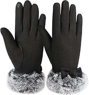 Wantonfy Women Gloves Winter Warm Knit Gloves Touch Screen Windproof Fluffy Gloves Warm Fleece Fleece Lined for Dressing Driving Running