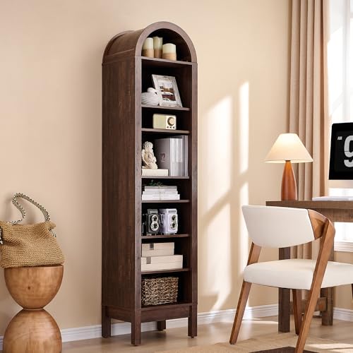 Image of IFBUY 71 inch Tall Arched Bathroom Storage Cabinet, 8-Tier Modern Farmhouse Storage Cabinet with Adjustable Shelves, Wood Freestanding Cabinet for Bathroom, Living Room, Entryway, Hallway (Brown)