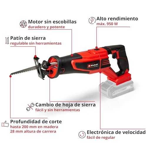 Miniatura 3 de Einhell Professional Sierra Universal Con Batería Tp-Ap 18 28 Li Bl-Solo Pxc 18v, 950w, Brushless, 28mm Altura De Carrera, 2500 Min-1, 20 Cm Profundidad De Corte Madera , Asa Giratoria, Sin Batería
