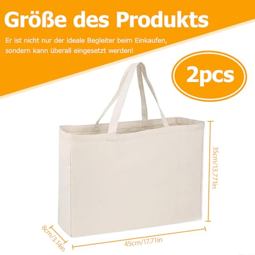 Coztie Baumwolltasche, 2 Stück Groß Einkaufstasche 45 x 35 cm Baumwollbeutel Stoffbeutel, Jutebeutel, Stoffbeutel Unbedruckt für Wäsche Sport Shopping Wiederverwendbare Jutebeutel (2, Beige)