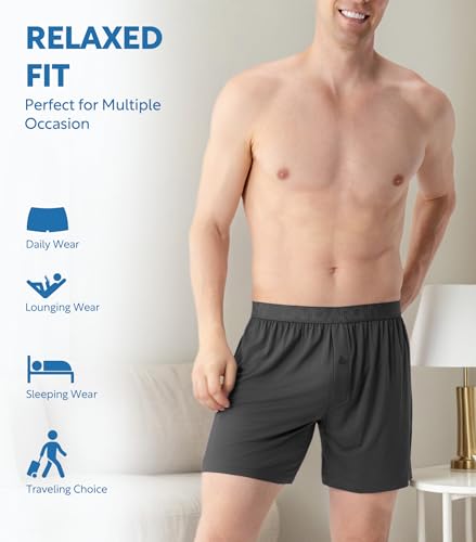 Image of DAVID ARCHY Mens Boxers Soft Rayon Made from Bamboo Boxers for Men Pack Loose Underwear Cooling Mens Boxer Shorts
