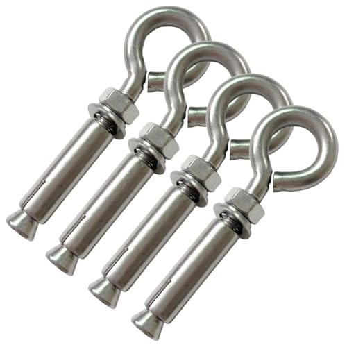 Image of 4 Pack M10 Stainless Steel Expansion Screws Heavy Duty Shoulder Eye Bolts, Lifting Ring Bolt Wall Concrete Anchors Fastener with Nut for Wall Ceiling Concrete Masonry
