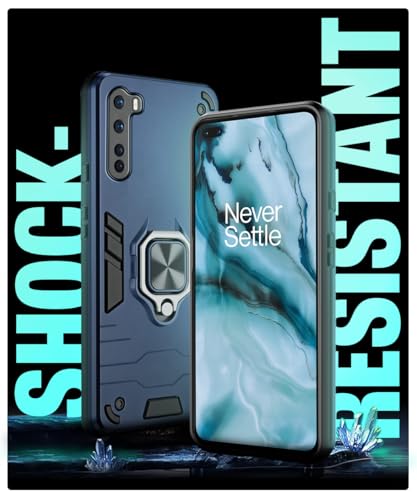 Image of WOW IMAGINE Shock Proof Back Case Mobile Cover for OnePlus Nord | Back Cover Case (Tough Armor | Hybrid PC + TPU | Ring Holder & in-Built Kickstand | Blue)