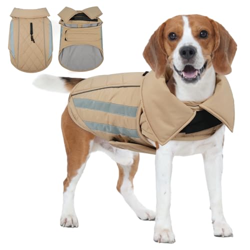 IECOii Dog Cold Weather Coats - Adjustable Snowsuit Reflective Large Dogs Hunting Vest for Pitbull, Waterproof Winter Snow Jacket for Varying Chest Br