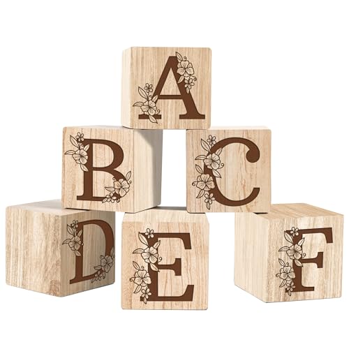 Engraved Wooden Name Block, Nursery Flowers Sign - Montessori Decor on Solid Wood