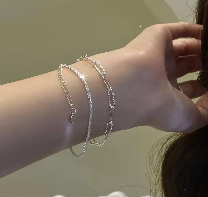 QueenBee 925 Sterling Silver Paperclip Chain Double Layer Bracelet – Hypoallergenic Women’s Jewelry, Trendy, Versatile Design for Birthdays, Holidays, Christmas - Image 2