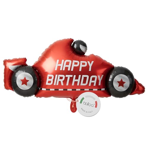balloa Folienballon XXL Happy Birthday Rennwagen, Helium Ballon Auto Motiv, Luftballon Kindergeburtstag Junge Deko, Folienluftballon Geschenkidee Geburtstag, Partydeko Rennwagen Party Kinder, 109cm