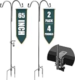 BOWEITI 65'' Shepherds Hooks, 2-Pack Adjustable 2-Sided Bird Feeder Pole w/4 Base Prongs, Garden Pol