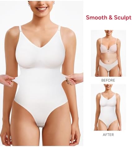 Gotoly Figuurvormende body voor dames, shapewear, string, bodysuit, verstelbare schouderriem, shaper afslanken, bustier naadloze fajas, Wit, XS-ML