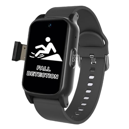 VCYEX Montre Connectée Senior Détecteur De Chute pour Personnes Âgées Personne Agee Autonomie Réel Bracelet Montre 4G pour SeniorsBlack,1.25 * 0.57 * 2.22inch