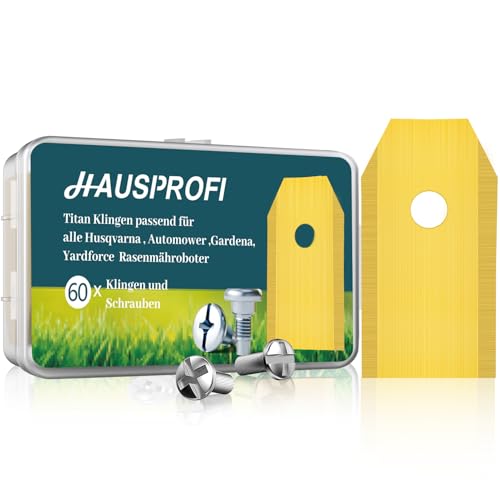 HAUSPROFI 60x Titan Messer Ultrascharfe Ersatzklingen Geeignet für alle Husqvarna Gardena Mähroboter Universal Ersatzmesser Inkl. 60 Schrauben