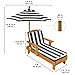 KidKraft Outdoor Wooden Chaise Lounge, Backyard Furniture Chair with Umbrella and Cushion, for Kids or Pets, Navy and White Striped Fabric