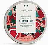 Cosmética femenina de la marca The body shop, cosmética natural, Body Butter Strawberry 200 mililitros