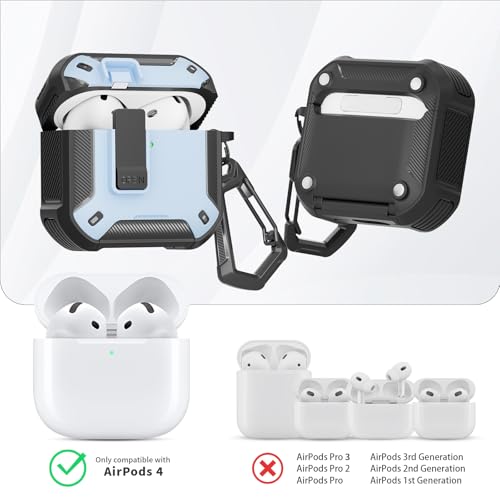 Image of for AirPods 4 Case with Magnetic Secure Lock Clip and Phone Stand, Compatible with Magsafe Charging, with Carabiner&Cleaner kit for Apple iPod 4th Generation Cover(2024) Men Women (Light Blue)
