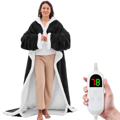 Image of Wearable Heated Blanket with Foot Pocket Electric Snuggle Heated Robe,50*70