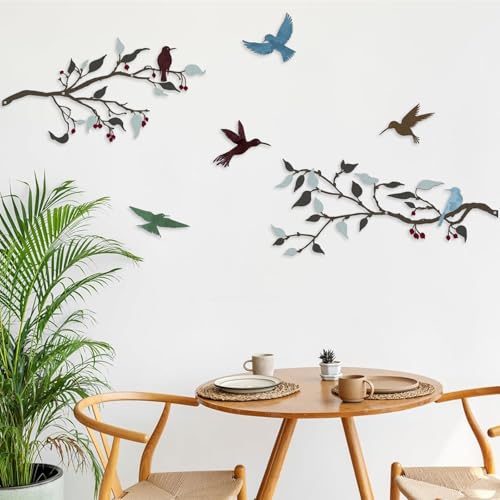 Décoration de jardin en métal oiseau Wall Art Set oiseaux métalliques vivants sur la décoration suspendue murale de branche Idéal pour le jardin...