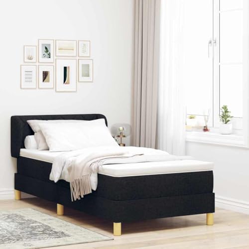 Yunovire Cama con somier con colchón crema 90 x 200 cm, tejido negro, cabecero ajustable, muebles de dormitorio modernos, duraderos