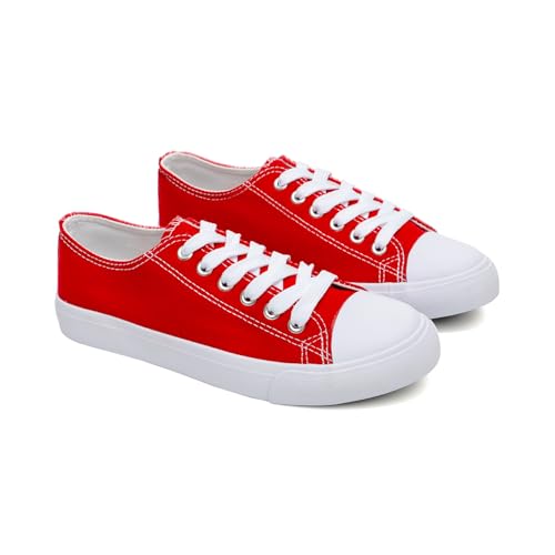 hello basics Canvas Shoes for Women Casual Low Top Women's Fashion Sneakers for Women (Red, 8)