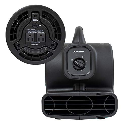 XPOWER P-80A Mini Mighty 138 W 600 CFM Centrifugal Air Mover, Carpet Dryer, Floor Fan, Blower, Stackable, Daisy Chain, for Water Damage Restoration, Janitorial, Plumbing, Home Use, Black by XPOWER - Image 2