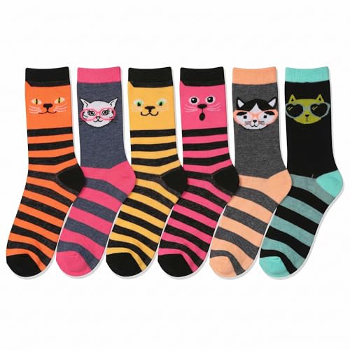 Image of Tipi Toe Women's 6-Pack Funky Crew Socks | Colorful Fun Patterned Novelty Dress Socks, Sizes 9-13
