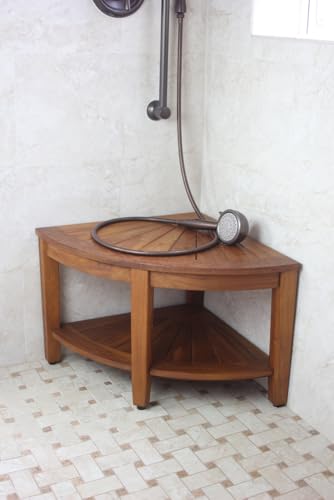 Image of The Original 22 inch Kai Corner Teak Shower Bench with Shelf