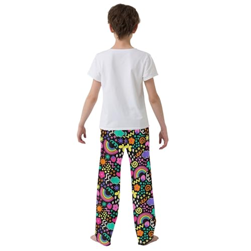 Cartoon Rainbow Butterfly Boys Long Pants Soft Trousers Elastic Waist Kids Lounge Bottoms with Pockets S-XL3